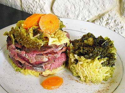 Chou vert braisé et magrets de canard confits - 1