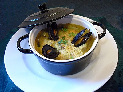 Cassolettes de moules au curry et lait de coco