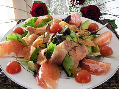 Salade de pamplemousses au saumon
