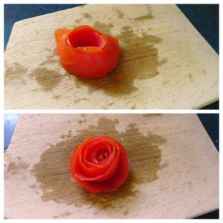 Comment faire des roses en peau de tomate - 4