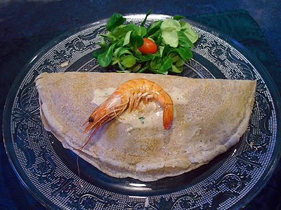 Crêpes aux crevettes et champignons