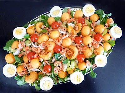 Salade légère melon crevettes