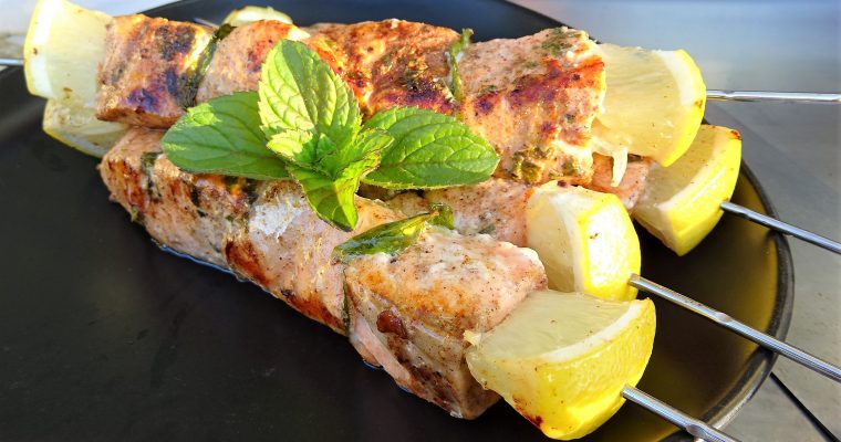 Brochettes de saumon menthe citron