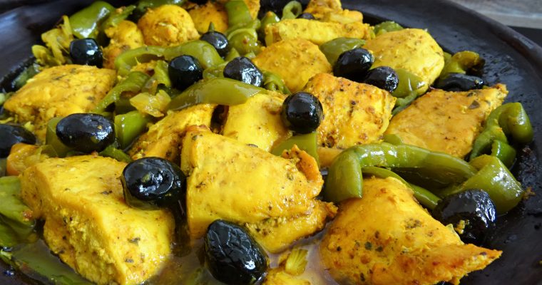 Tajine au poulet curry et poivrons verts